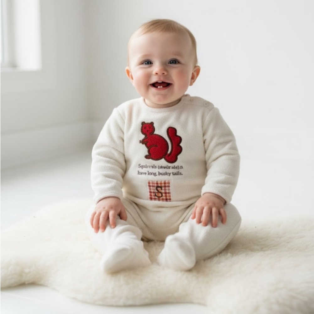 GAP Cream Footie with Red Squirrel Design